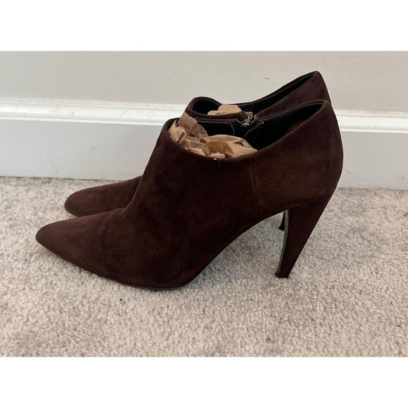 Prada Vero Cuoio Suede Leather Pointed Toe Cone Heel Ankle Bootie Brown Women 36 - Picture 8 of 11